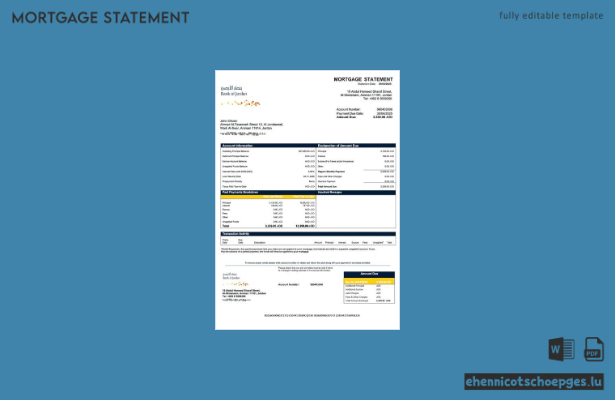 Beispielansicht eines Hypothekenauszugs der Bank von Jordanien (Word und PDF)